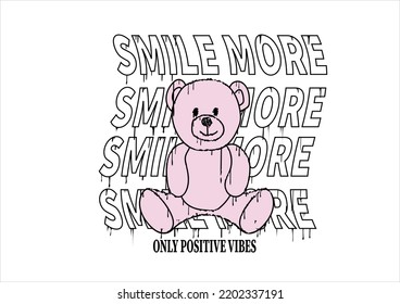 smile more pink bear vector design hand drawn