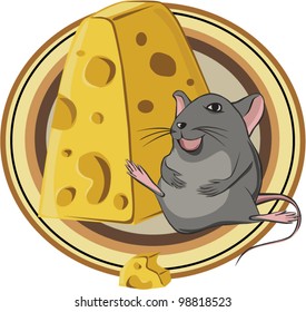 Smile mouse and the piece of cheese. Vector illustration