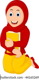 smile Muslim Woman with Hugging a Book Wearing Red Veil