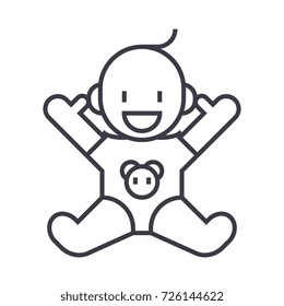 smile newborn with opened hands  vector line icon, sign, illustration on background, editable strokes