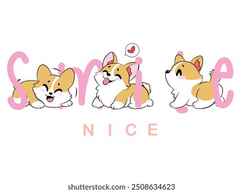 smile nice, adorable puppies, shiba. Design to print on shirt, poster, dedications, birthday
