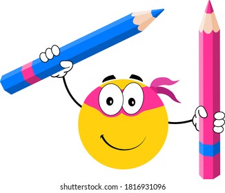 smile ninja holding pencils for distance learning