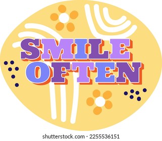 Smile often hand lettering slogan for your design on yellow background