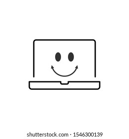 smile on laptop screen vector illustration. World smiling day 6th october. Isolated notebook on white background