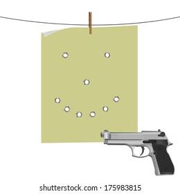 Smile on the target and gun. Vector.