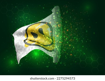 Smile, on vector 3d flag on green background with polygons and data numbers