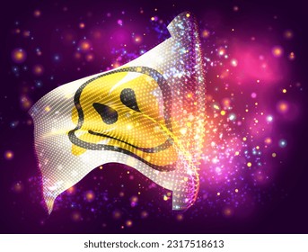 Smile, on vector 3d flag on pink purple background with lighting and flares