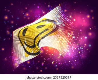 Sonrisa, sobre la bandera vectorial 3d sobre fondo púrpura rosa con iluminación y bengalas