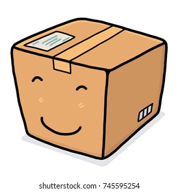 smile parcel box cartoon / vector and illustration, hand drawn style, isolated on white background.