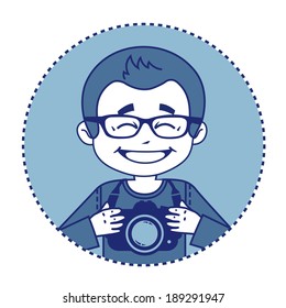 Smile photographer with camera. Vector character