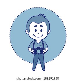 Smile photographer with camera. Vector character