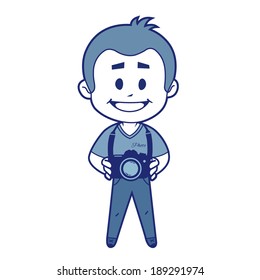 Smile photographer with camera. Vector character