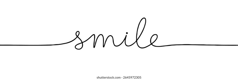 Smile phrase inscription continuous one line drawing with word. Minimalistic drawing of phrase illustration.
