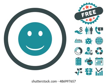 Smile pictograph with free bonus icon set. Vector illustration style is flat iconic bicolor symbols, soft blue colors, white background.