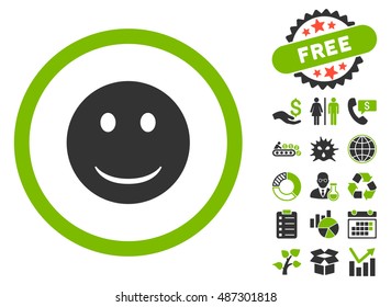Smile pictograph with free bonus icon set. Vector illustration style is flat iconic bicolor symbols, eco green and gray colors, white background.