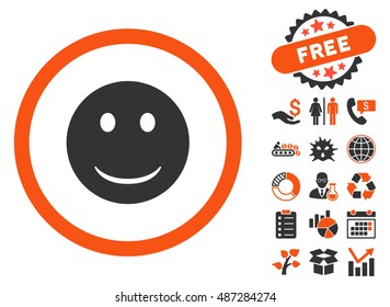 Smile pictograph with free bonus images. Vector illustration style is flat iconic bicolor symbols, orange and gray colors, white background.