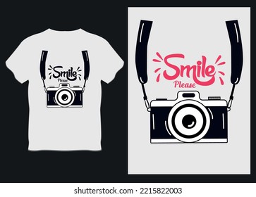 Smile please with vector camera t shirt Design on vector t shirt background
