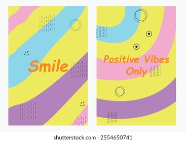 Smile positive vibes poster, bright groovy poster, retro poster, pastel colors, happy smile day, good vibes, yellow background