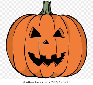 Smile pumpkin in hand drawing brush style, isolated on transparent PNG. Perfect for halloween party backgrounds. Vector