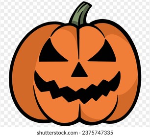 Smile pumpkin in hand drawing brush style, isolated on transparent PNG. Perfect for halloween party backgrounds. Vector