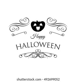 Smile Pumpkin, Happy Halloween. Filigree scroll and frame divider decorated. Vector Illustration. Isolated
