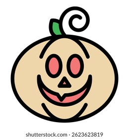 Smile pumpkin icon. Outline smile pumpkin vector icon color flat isolated