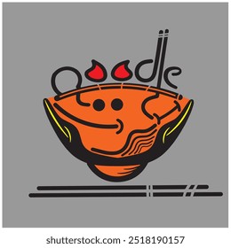 Smile ramen food noodle logo design template, japanese smile mei ramen illustration