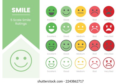 smile rating customer experience with 5 symbol concept icon set collection pack with modern flat style