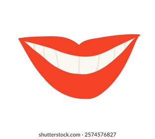 Smile with red lips in flat style. Lips, teeth, smile. Hand drawn vector situation.