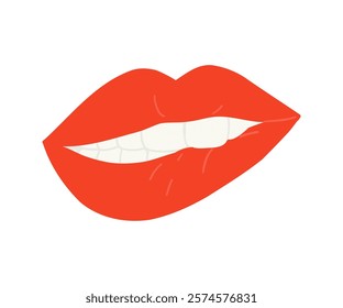 Smile with red lips in flat style. Lips, teeth, smile. Hand drawn vector situation.