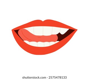 Smile with red lips in flat style. Lips, teeth, smile. Hand drawn vector situation.