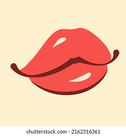 Smile. Red lips. Pomade. Label. Design. Vector illustration.