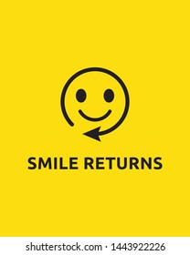 Smile return icon template design. Emoticon vector logo on yellow background
