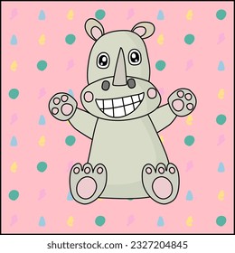 smile rhino doodle drawing art style vector design
