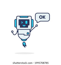 smile robot cute character simple pose with message mascot logo