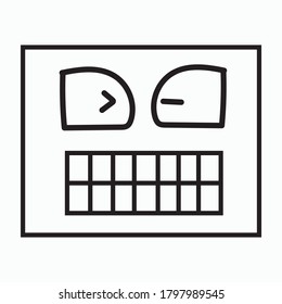Smile robot head character. Doodle, cartoon.