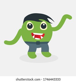 smile round green monster flat design