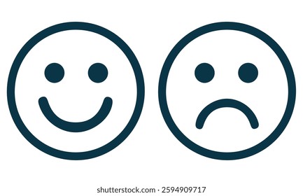 Smile and sad emoji icon happy and unhappy vector illustration