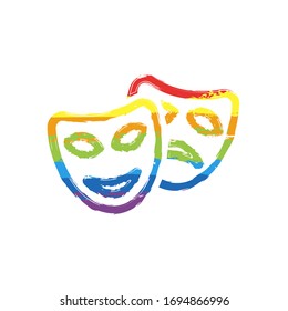 Smile   sad masks  comedy   drama theater  opposite emotions  Linear outline icon  Drawing sign and LGBT style  seven colors rainbow (red  orange  yellow  green  blue  indigo  violet