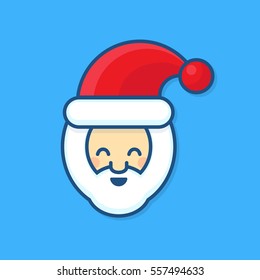 Smile Santa Claus character of Happy New Year and Merry Christmas. Funny and cute flat Santa Claus character cartoon on blue background.
