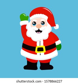 Cute​ smile Santa claus on blue background. Happy cartoon character in red costume.