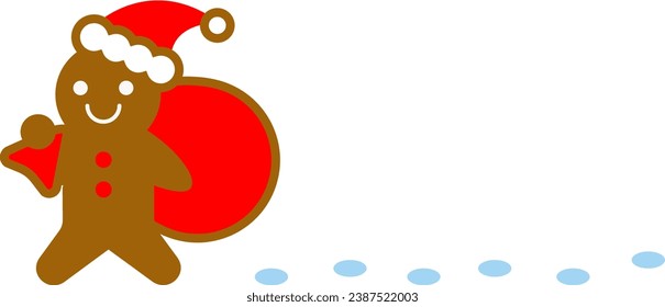 smile santa gingerbread man walking on the snow red santa hat
