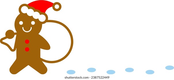 smile santa gingerbread man walking on the snow