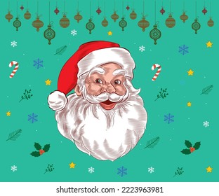 Smile Santa Illustration along with the Christmas festive elements