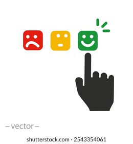 smile satisfaction rating, happy feedback customer icon, user online test, positive assessment client, flat vector illustration