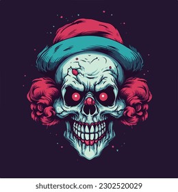 Smile scary skull crown hat vintage retro logo badge vector illustration