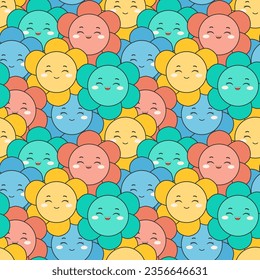 Sonrisa Diseño de patrones sin problemas Ilustración con carácter sonriente y cara de felicidad en diseño plano de caricatura dibujado a mano de plantilla