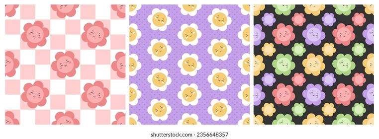 Smile Seamless Pattern Design Illustration with Smiling Character and Happiness Face in Template Hand Drawn Cartoon Flat Design