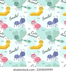 Smile Seamless Pattern Design Illustration with Smiling Character and Happiness Face in Template Hand Drawn Flat Cartoon