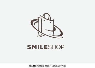 smile shop online shop logo design, flat vector logo design template, usable for social media, marketplace, shopping logo, web icon template